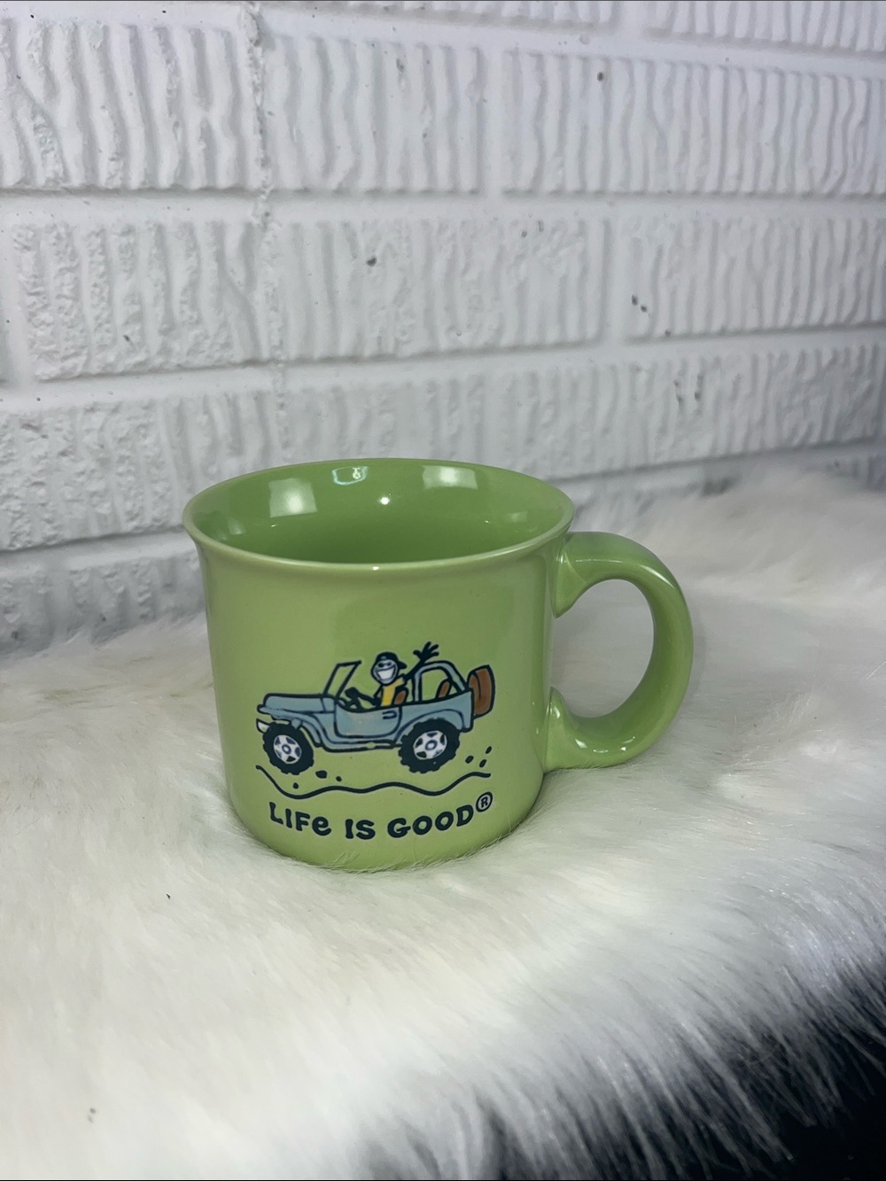 Life Is Good Lime Green Ceramic Mug with Navy Script